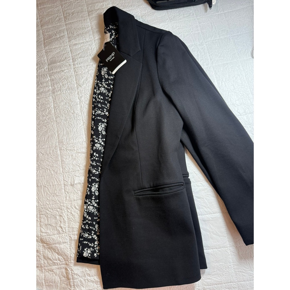 Skies Are Blue Womens Black Open Front Floral Lined Blazer Jacket Small 24919 - Picture 10 of 11